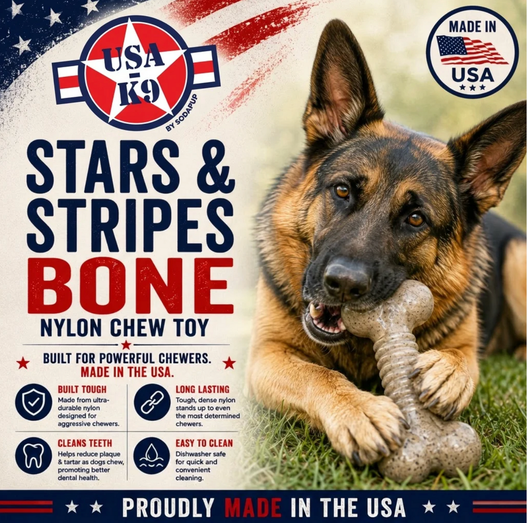 USA-K9 Stars and Stripes Bone Nylon Dog Chew Toy for Aggressive Chewers | USA Made