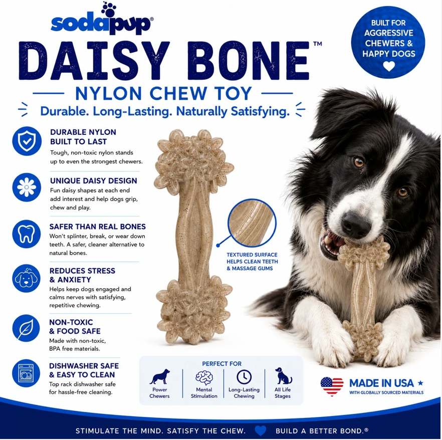 Daisy Bone Nylon Dog Toy for Aggressive Chewers | Durable | USA Made