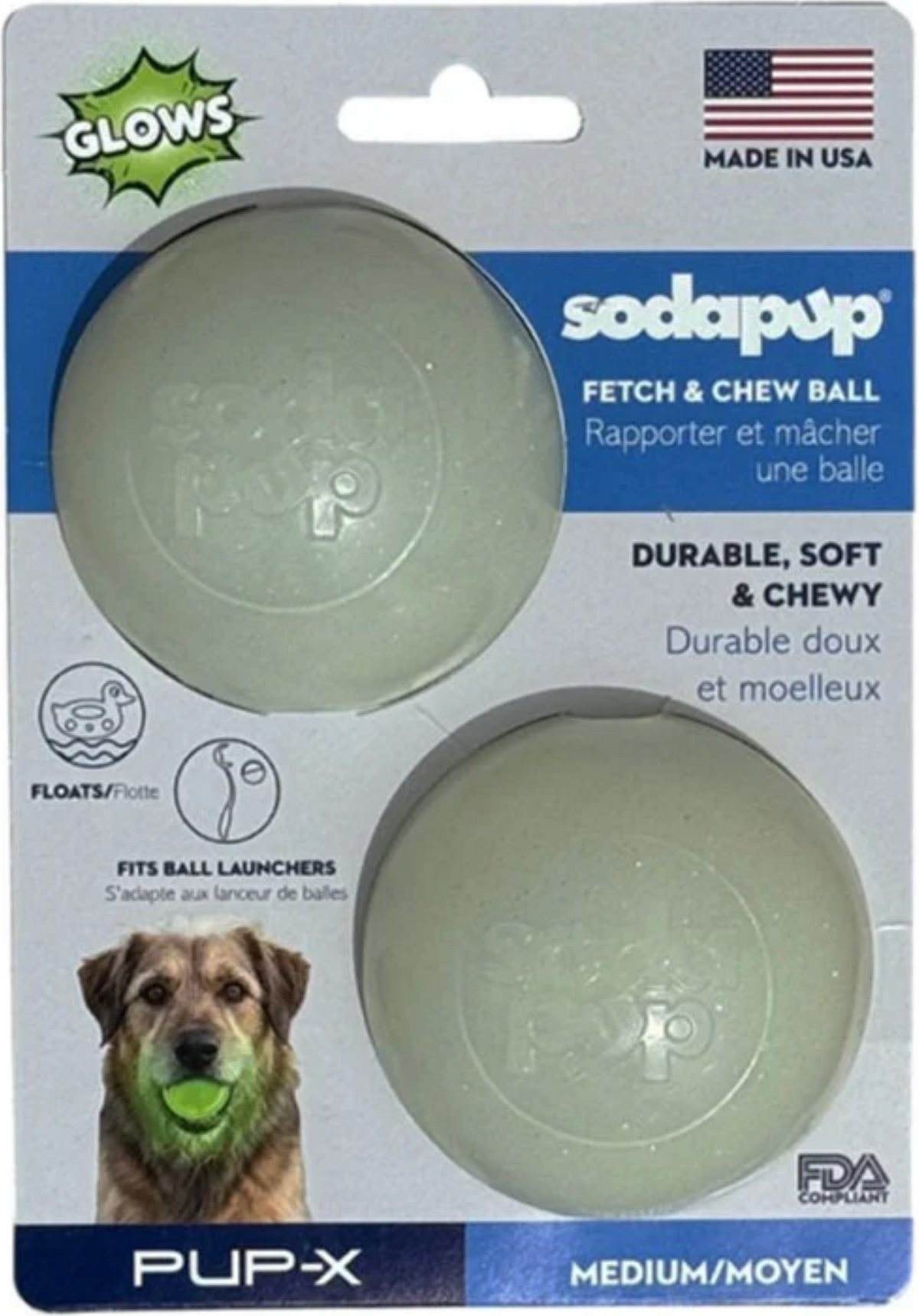 Glow in the Dark Glitter Ball 2-Pack Dog Toy | Soft PUP-X Rubber Floating Fetch Ball with Treat Dispenser | USA Made