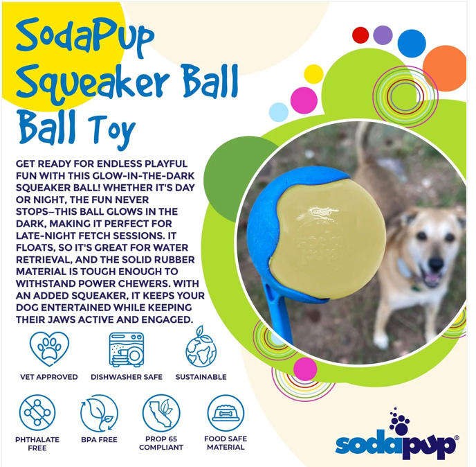 Squeak Ball - Glow in the Dark - Durable Squeaky Dog Toy, Floats, Chew Toy | USA Made