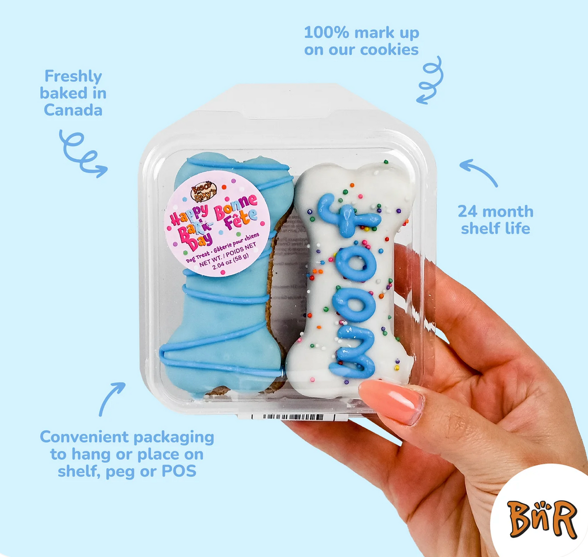 Prepackaged 4pk Blue/Pink Woof It Up Bones | Birthday (case)