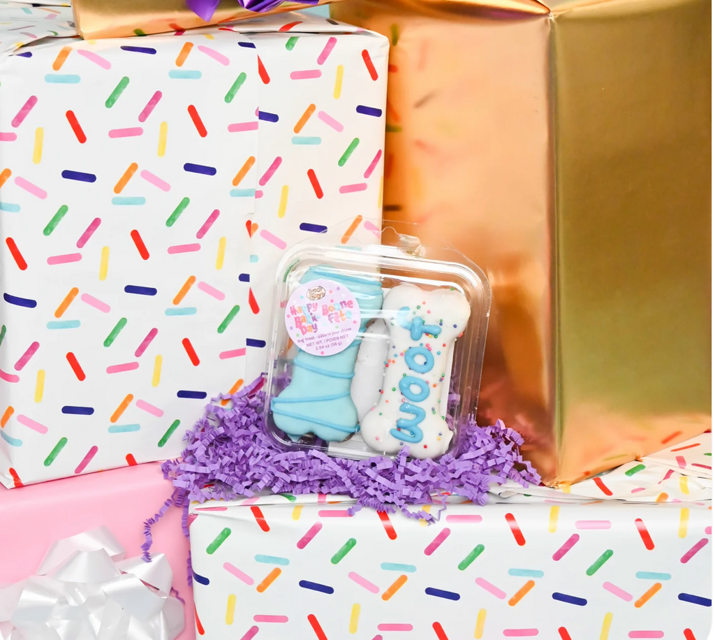 Prepackaged 4pk Blue/Pink Woof It Up Bones | Birthday (case)