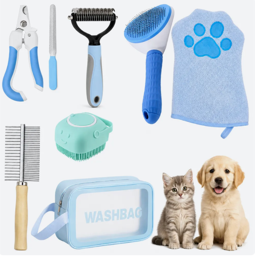 Blue Pet Care Kit for Dogs and Cats 7 Piece Bath and Care Set
