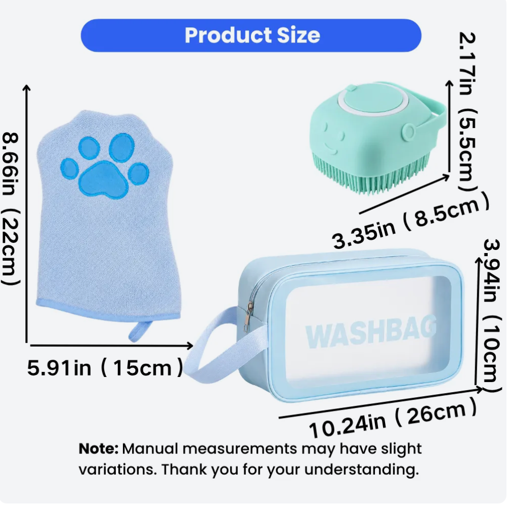 Blue Pet Care Kit for Dogs and Cats 7 Piece Bath and Care Set