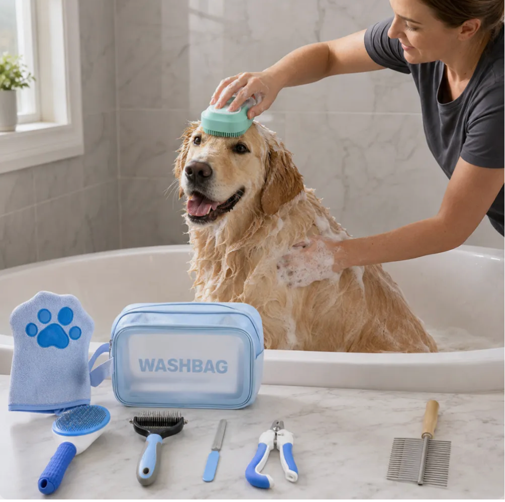 Blue Pet Care Kit for Dogs and Cats 7 Piece Bath and Care Set