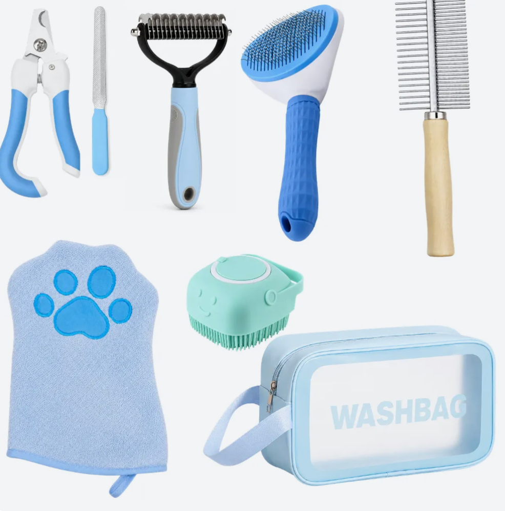 Blue Pet Care Kit for Dogs and Cats 7 Piece Bath and Care Set