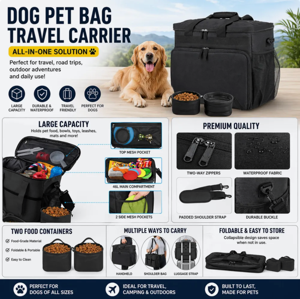 Portable Pet Travel Storage Bag Food Container Treat Pouch for Outdoor Dogs and Cats