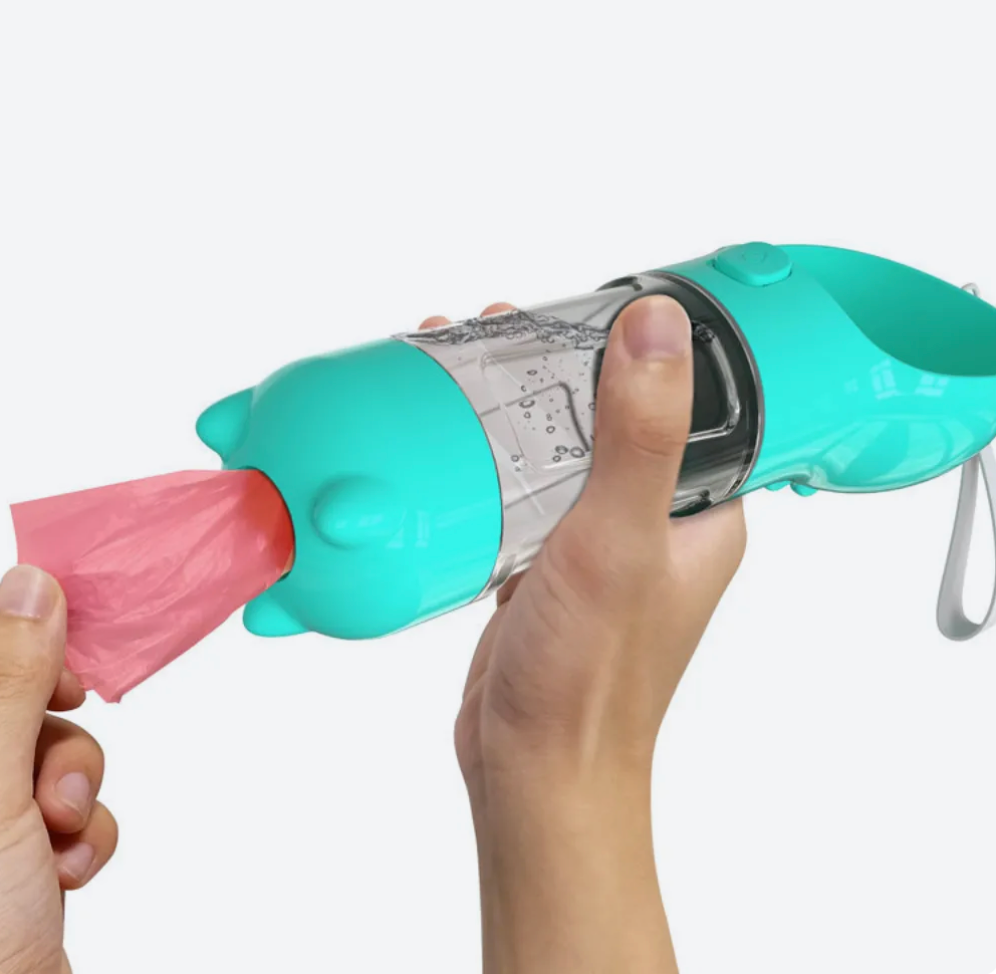 2 in 1 Dog Travel Bottle Dog Water Dispenser with Poop Bag Storage