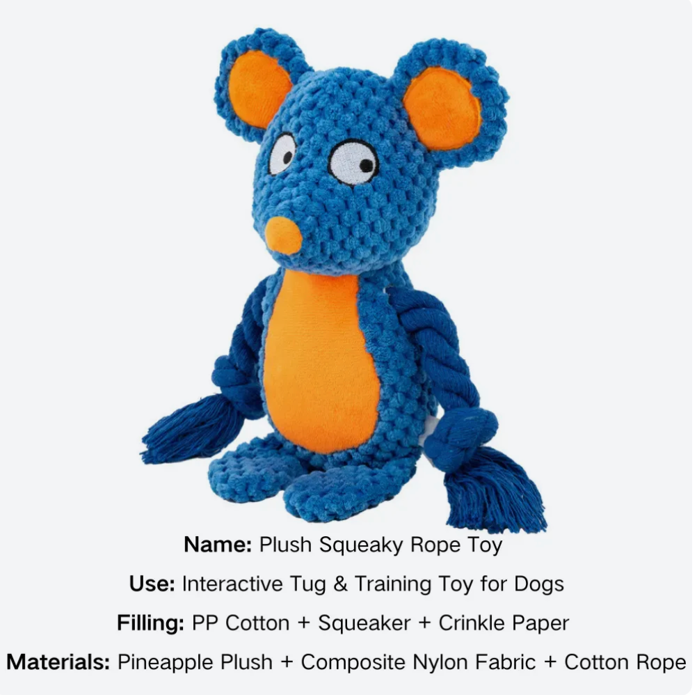 Tear-Resistant Squeaky Toys with Crinkle Rope for Bulk Resale